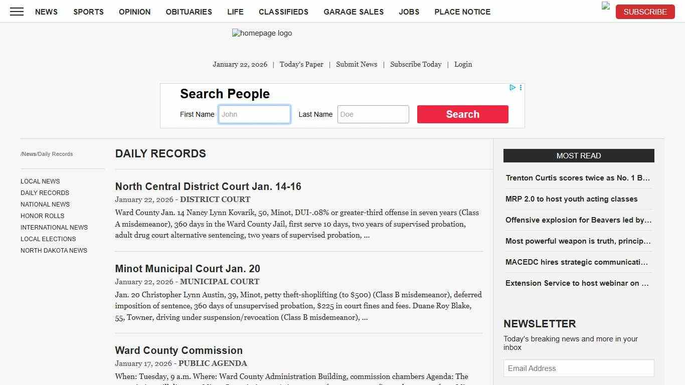 Daily Records News, Sports, Jobs - Minot Daily News
